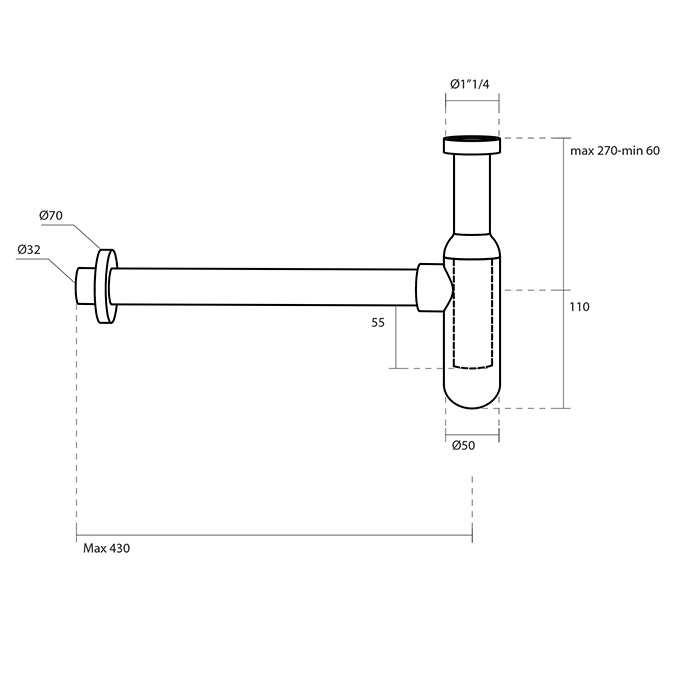 Kerasan Lux Сифон для раковины, дизайнерский, 1`1/4, цвет: золото