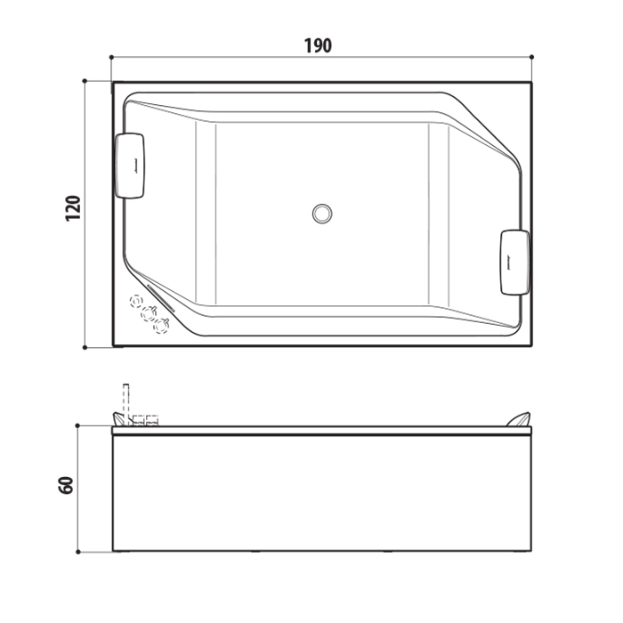 Jacuzzi Onira Ванна встраиваемая 190x120x60см, с отверстием под смеситель Lisa, в комплекте 2 подушки, цвет: белый глянцевый