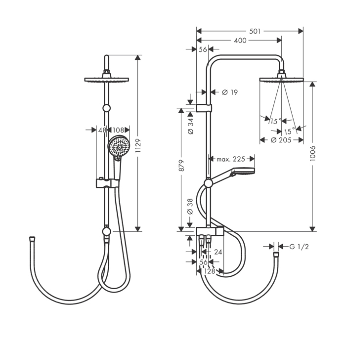  Hansgrohe Vernis Blend Душевая стойка с верхним душем 200 1jet Reno, EcoSmart, цвет: хром 