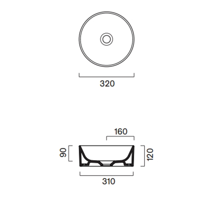 Catalano Zero Раковина 32см накладная, без отв., цвет: белый глянцевый
