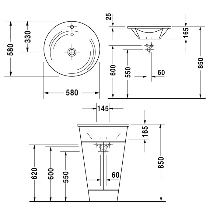 Duravit Раковина 58x h85см., 1 отв., с переливом, цвет: белый