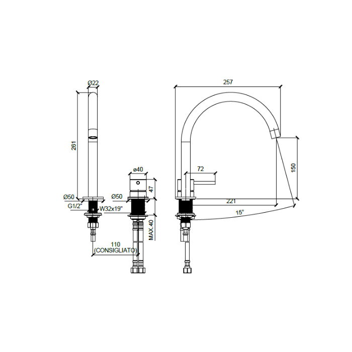 Almar Mixers Смеситель для раковины, 2 отв., без донного клапана, цвет: никель брашированный