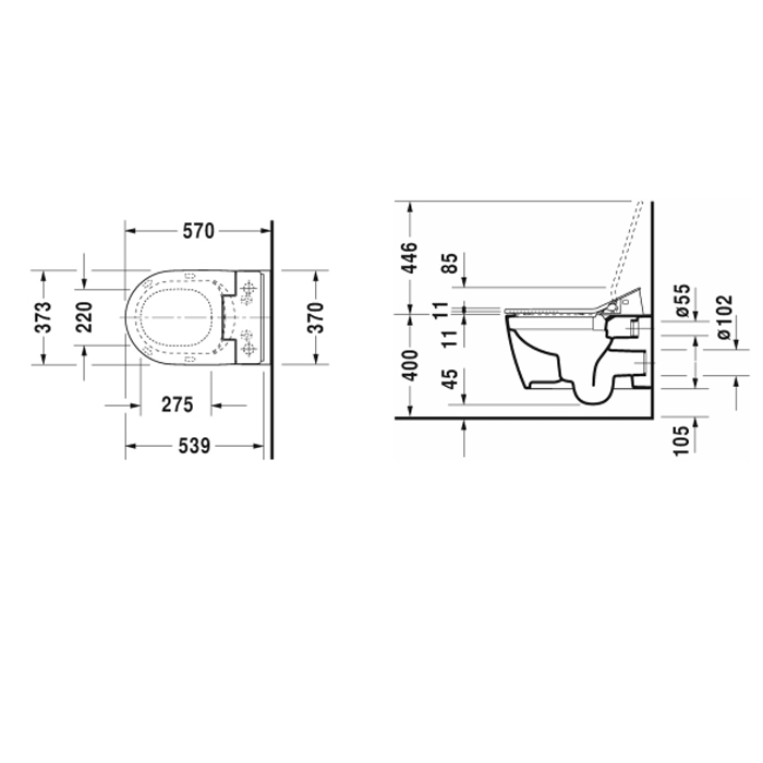 DURAVIT Me by Starck Унитаз подвесной безободковый 57х37см,  для крышки-биде Sensowash, с креплением, цвет: белый