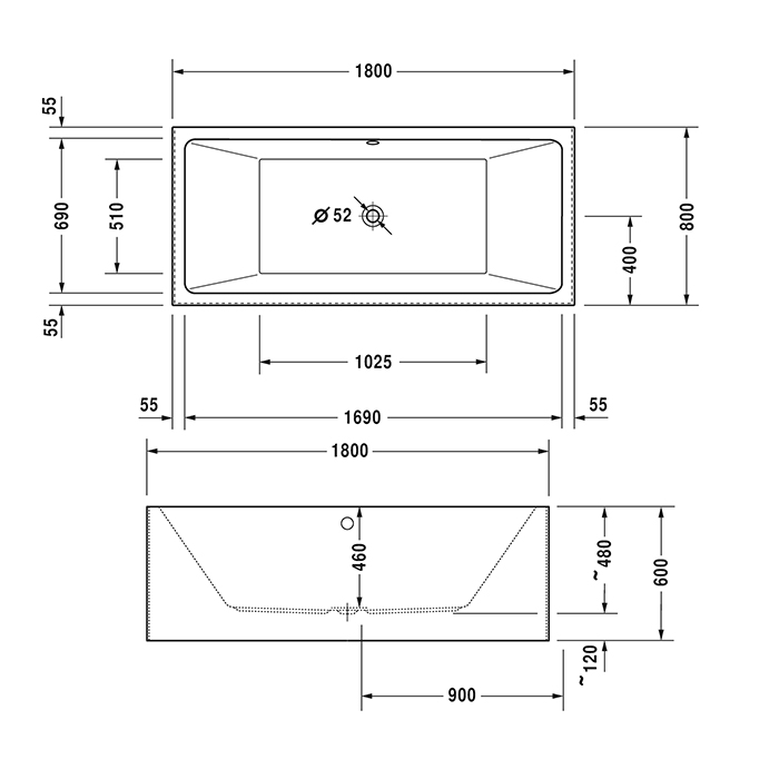 Duravit Vero Air Ванна 180x80см, встраиваемая, Vorwand, цвет: белый