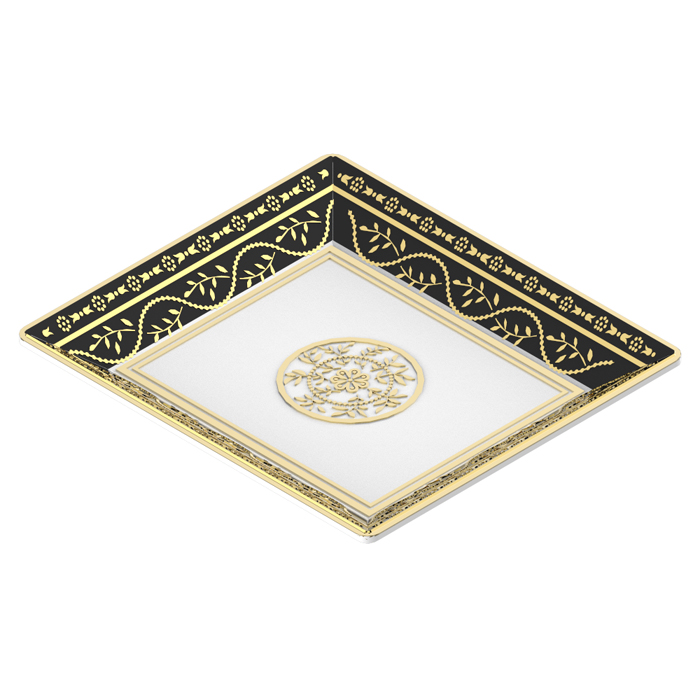 THG MARQUISE NOIR DECOR OR Поднос керамический 122х110 мм., настольный, small size, декор черный/золото, цвет: белый