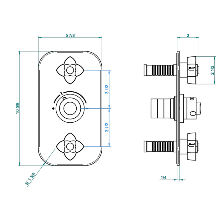 THG Pétale de cristal bleu Смеситель для душа, термостатический, 2 потока, цвет: золото/синий хрусталь