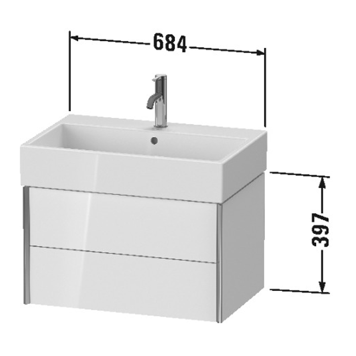 Duravit XViu Тумба подвесная 68.4x45.4x39.7см, с раковиной, 2 ящика, цвет: белый глянцевый/champagne matt