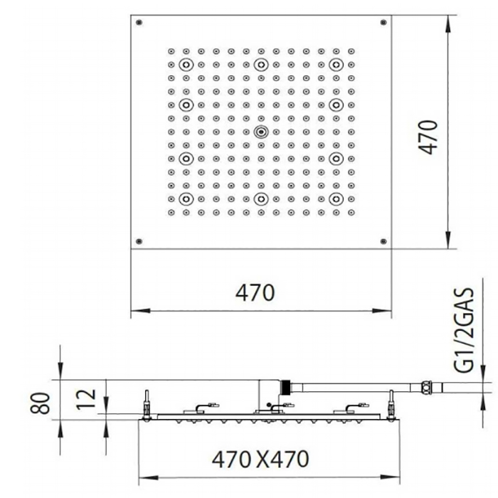 BOSSINI DREAM-CUBE Верхний душ 470 x 470 мм, с 8 LED  RGB, блок питания/управления, Cromoterapia, гибкая подводка, цвет: хром