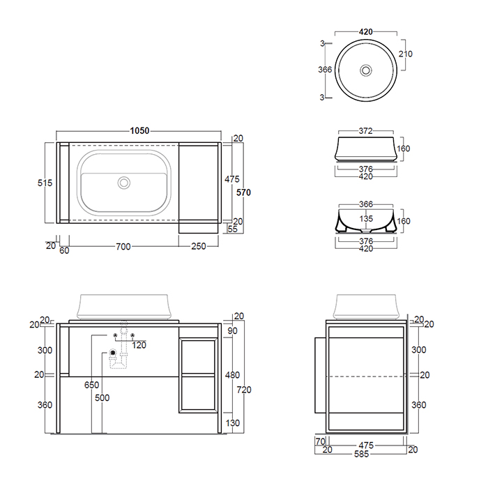 SIMAS Frame Комплект мебели с ящиком и открытым элементом, 105x57xh72см, напольный, Цвет: темный дуб