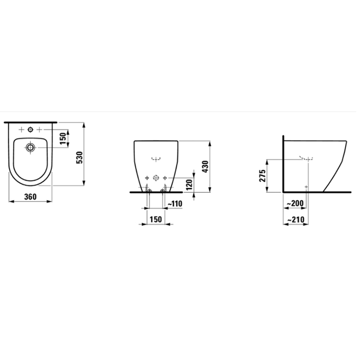 Laufen Pro Биде напольное 56x36x43 см, с 1 отв., цвет: белый