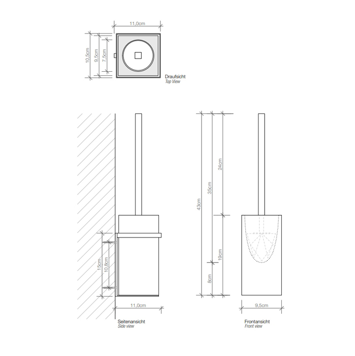 Decor Walther DW 6203 Туалетный ершик h44см, подвесной, фарфор, цвет: белый / хром