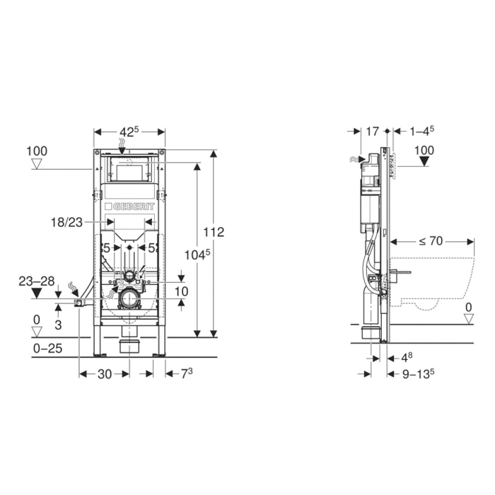 Geberit Duofix Инсталляция для подвесного унитаза 112см., со смыв. бачком скрытого монтажа Sigma 12см., для ММГН