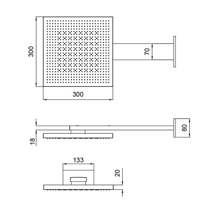 Almar Velvet Верхний душ 30х30см, 2 режима, с настенным держателем, цвет: оружейный металл брашированный PVD