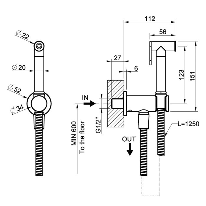 Gessi Transparenze Гигиенический душ, настенный, цвет: Brushed Brass PVD