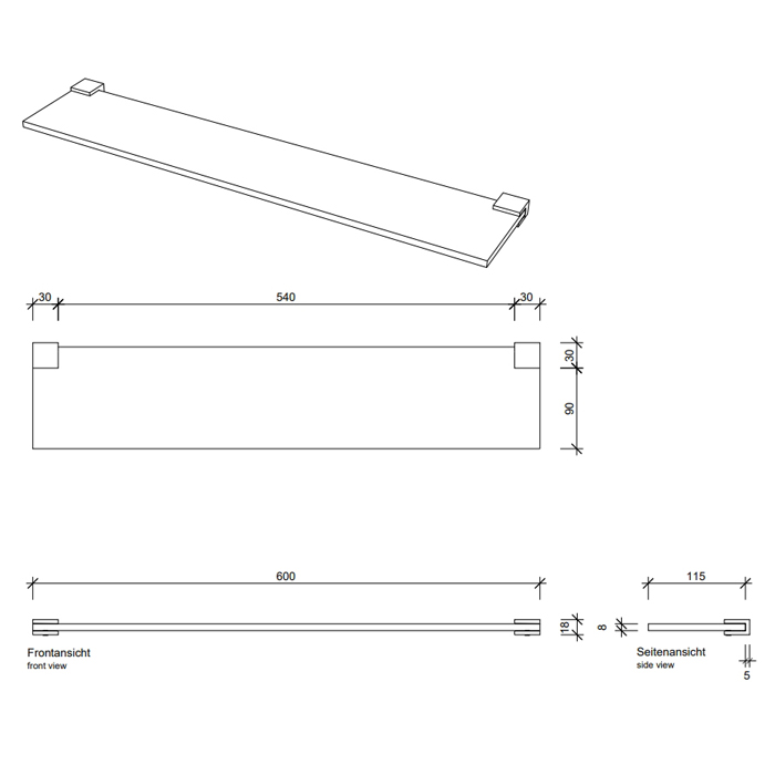 Decor Walther Corner GLA60 Полочка стеклянная 60x12см, подвесной, цвет: черный матовый