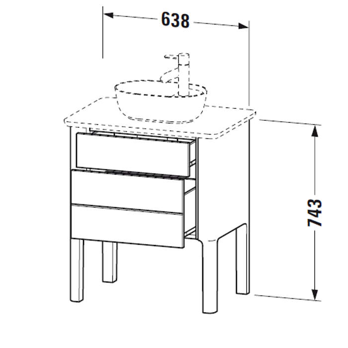 Duravit Luv База напольная 68.8x45х74.3см, с 1 выдв. ящиками, каменой столешницей и раковиной, цвет: белый шелковисто-матовый