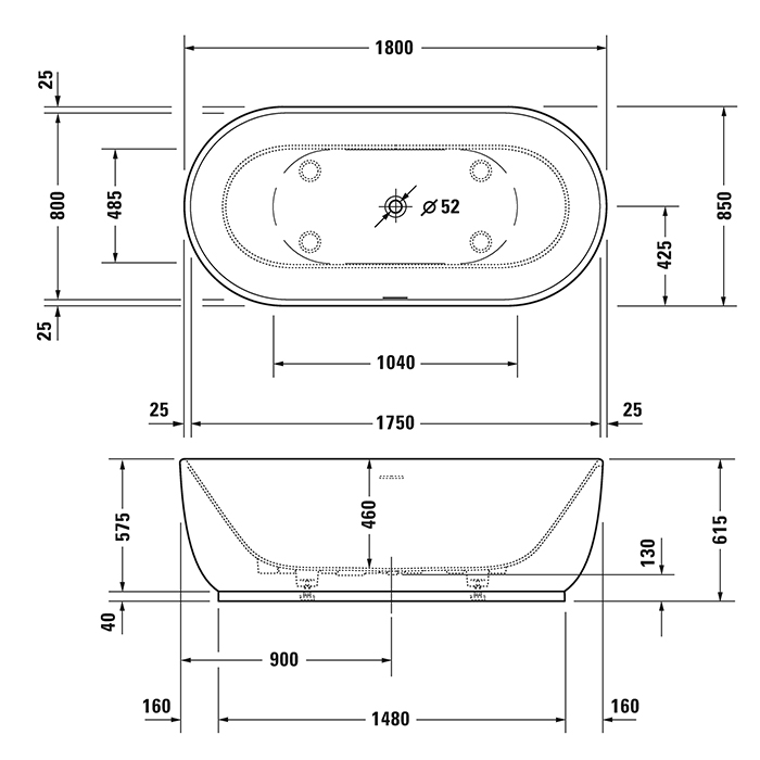 Duravit Luv Ванна отдельностоящая из минерального литья 180x85см, цвет белый, с ножками и слив-переливом., цвет: белый