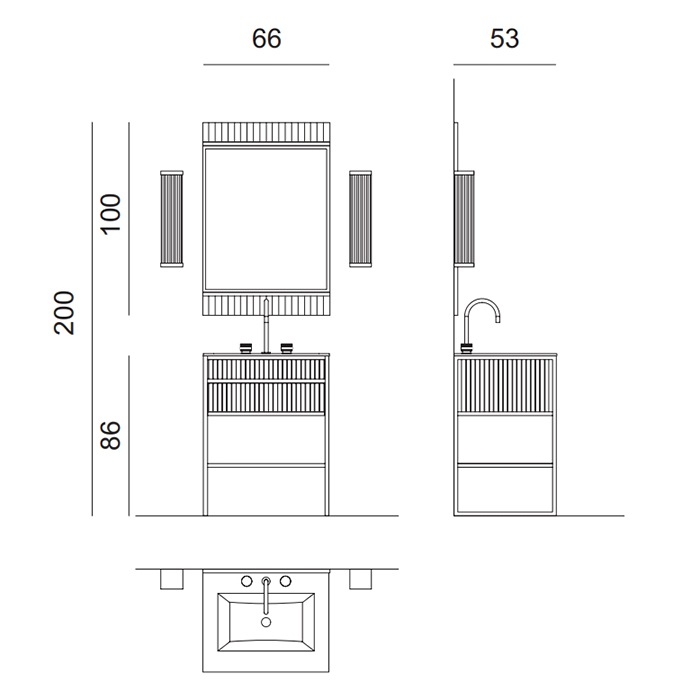 Oasis Academy Композиция №22 Комплект мебели напольный, 66х53хh200см, цвет: glossy Bianco/ribbed decoration/хром