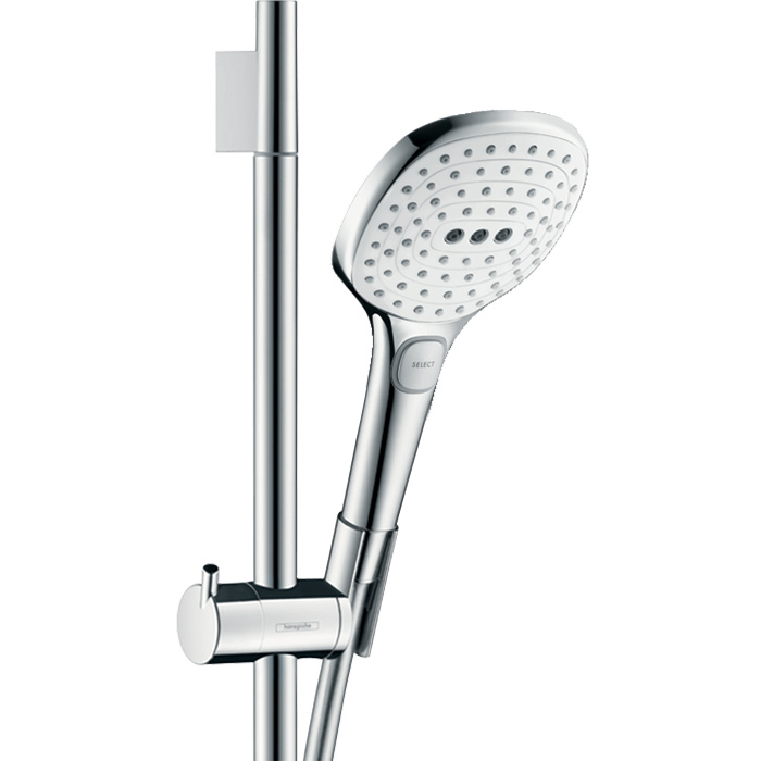 Hansgrohe Raindance Select E Душевой набор: штанга 90см., ручной душ 120, 3jet (Rain, RainAir, WhirlAir), мыльница, шланг, цвет: белый/хром
