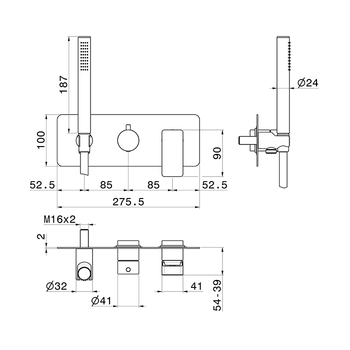 Newform B-Easy Смеситель для душа, встраиваемый, 2 потока, с ручным душем, внешняя часть, цвет: хром