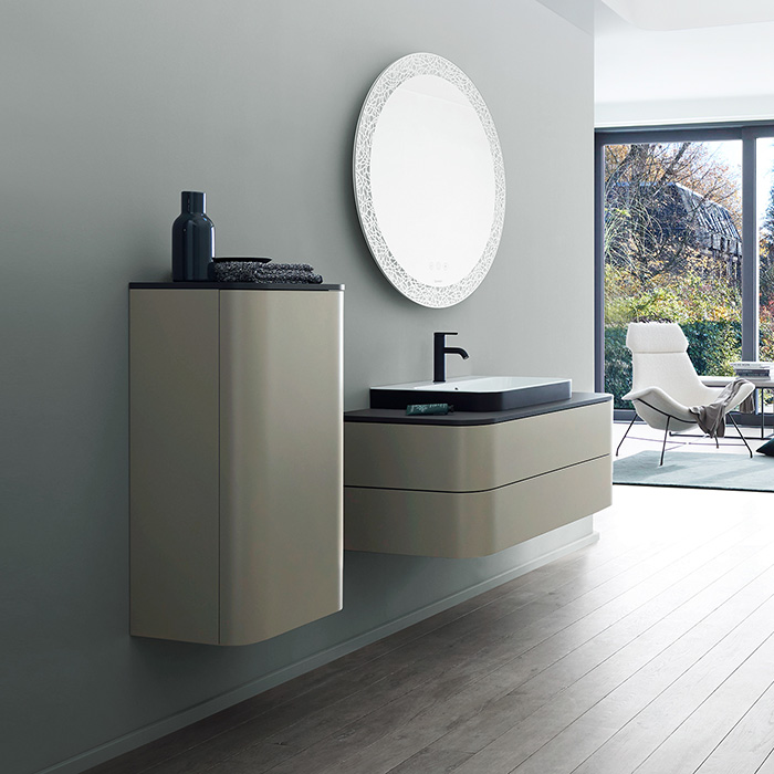 Duravit Happy D.2 Plus Шкаф подвесной 88x40x36см., с 2 стеклянными полками, 1 дверь, петли слева, цвет: stone grey satin matt/brushed walnut