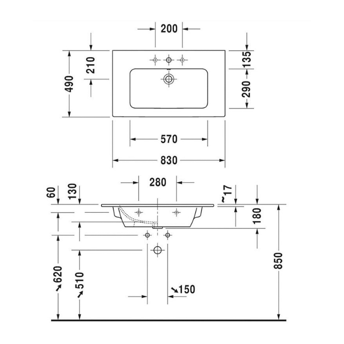 Duravit Me by Starck Раковина 83х49см., 1 отв., подвесная/накладная, цвет: белый