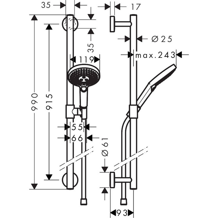 Hansgrohe Raindance Sel.S EcoS./U'Comf Душевой гарнитур 99см., с ручным душем, цвет: хром