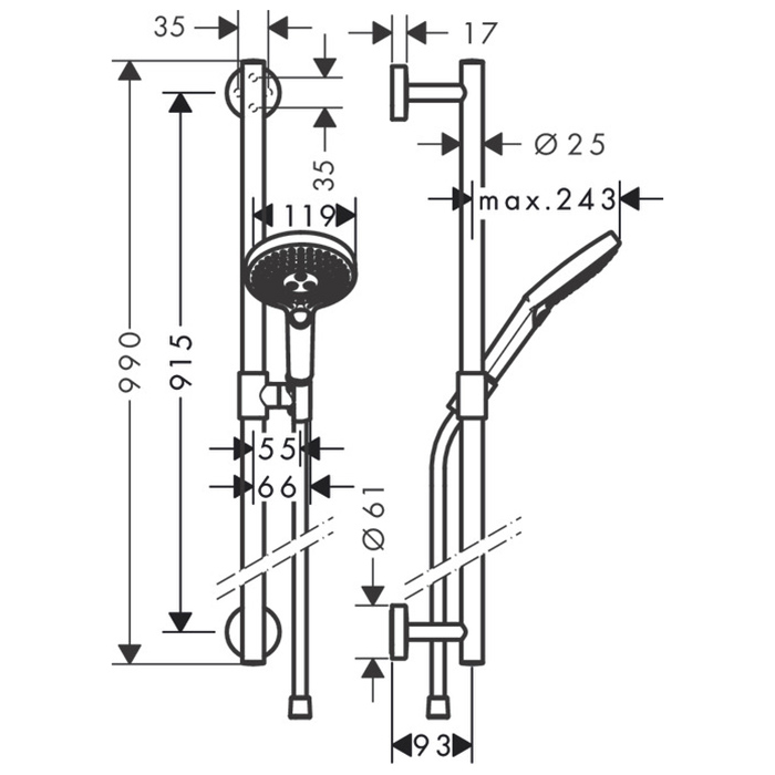 Hansgrohe Raindance Sel.S 120/U'Comfort Душевой гарнитур, 90см., цвет: хром