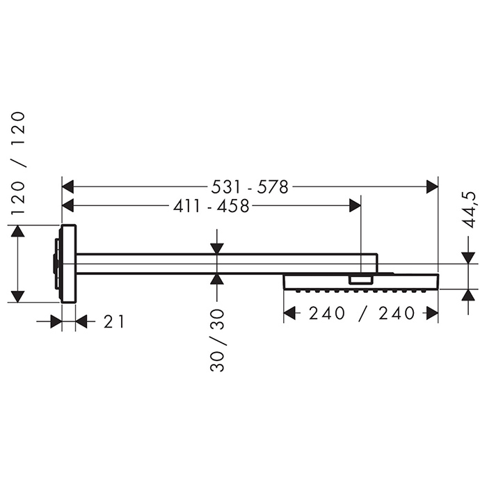 Axor Shower Верхний душ 24x24см., с настенным держателем 41.1-45.8см., цвет: полированный черный хром