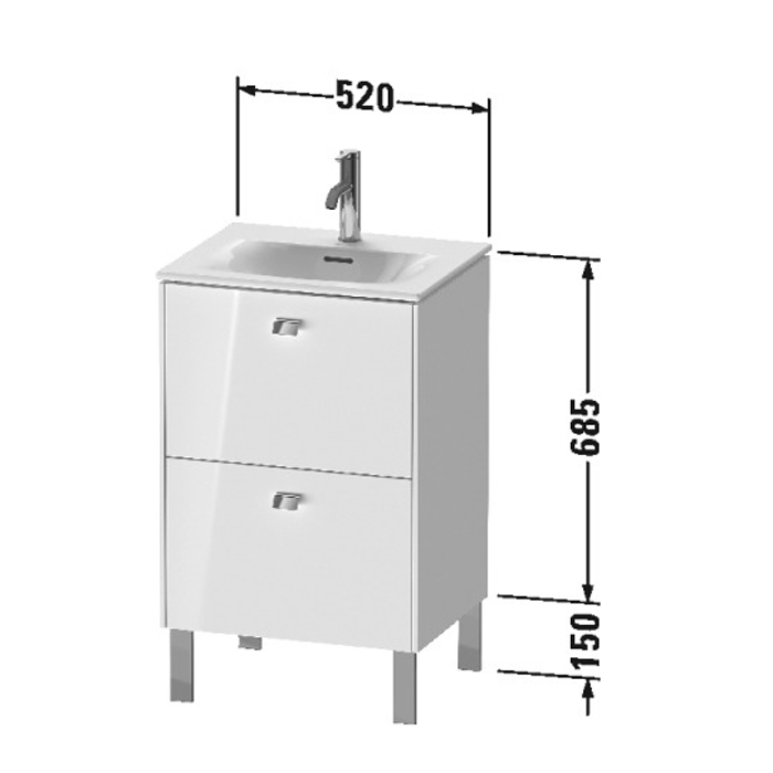Duravit Brioso База напольная 52x41.9x68.5см с раковиной, 2 ящика, цвет: глянцевый белый