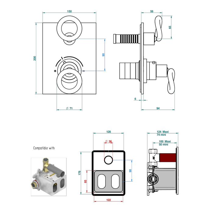THG Collection O Смеситель для душа, встраиваемый, термостатический, цвет: Soft matt gold