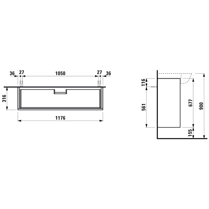 Laufen New Classic Тумба с раковиной, 117.5x31.5x67.5см, 2 ящика, подвесная, цвет: белый матовый