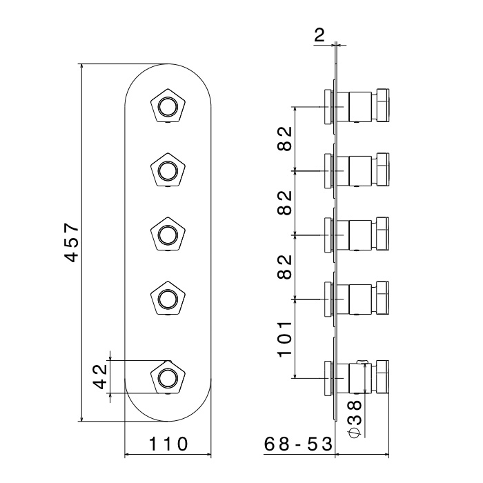 Newform ParkLE Смеситель для душа, встраиваемый, термостатический, на 4 потока, цвет: PVD glossy gold/черный матовый