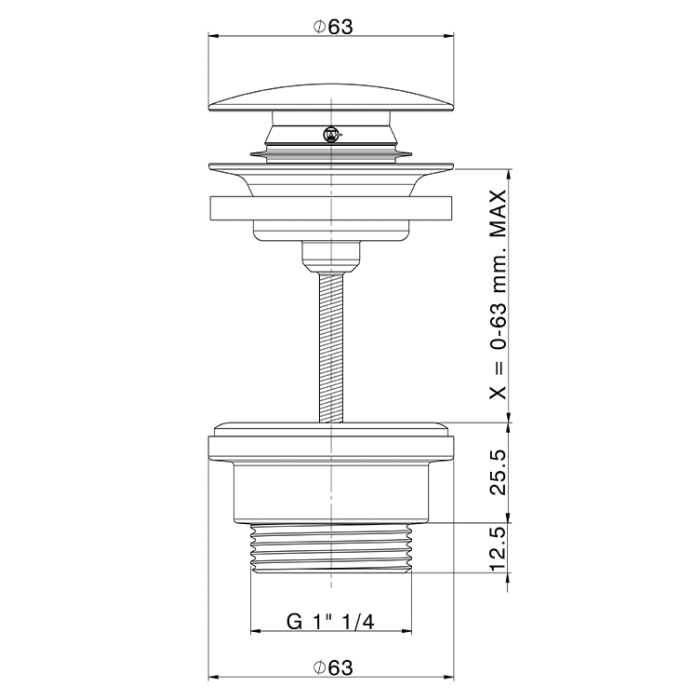 Cisal Xion Донный клапан для раковины 63мм., 1"1/4, Click-clack, цвет: нержавеющая сталь