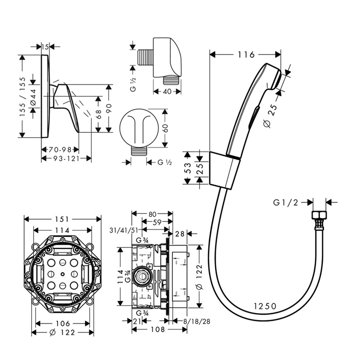 Hansgrohe Logis, Смеситель для душа, встраиваемый, внешняя часть, Цвет: хром