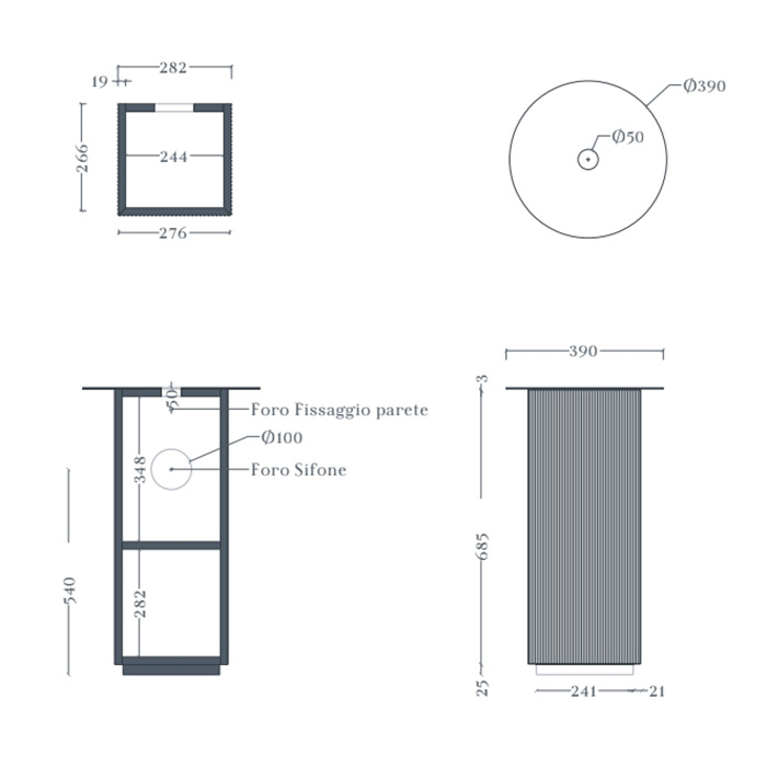 Artceram Mono Тумба напольная Ø39хh72 см для настольных раковин c одной дверцей, хромирой слив в комплекте, цвет: moka