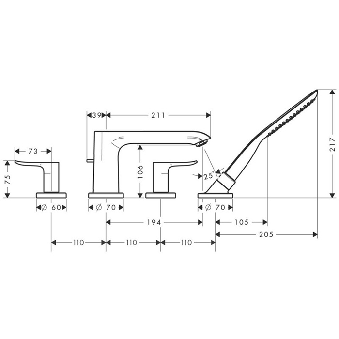 Hansgrohe Metris Смеситель на борт ванны,на 4 отв., цвет: хром