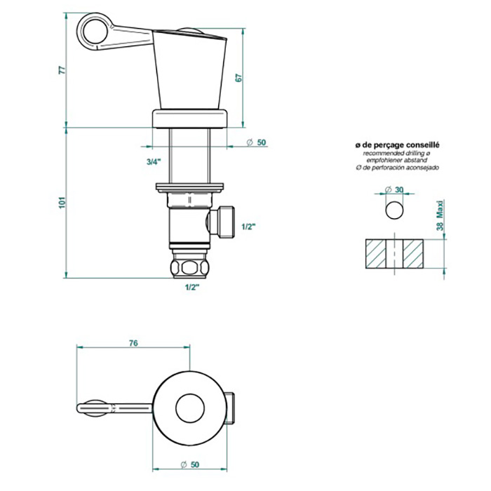  THG Bagatelle pierre noire Вентиль смесителя для раковины, на горячую воду, ручка черная, цвет: хром