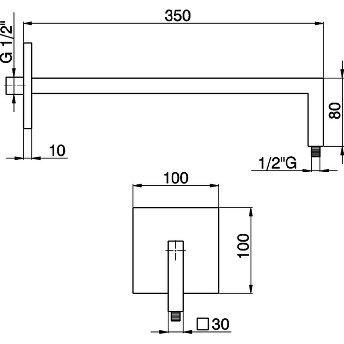 CISAL Zen Shower Держатель верхнего душа настенный L350 мм, цвет: полированная нержавеющая сталь 