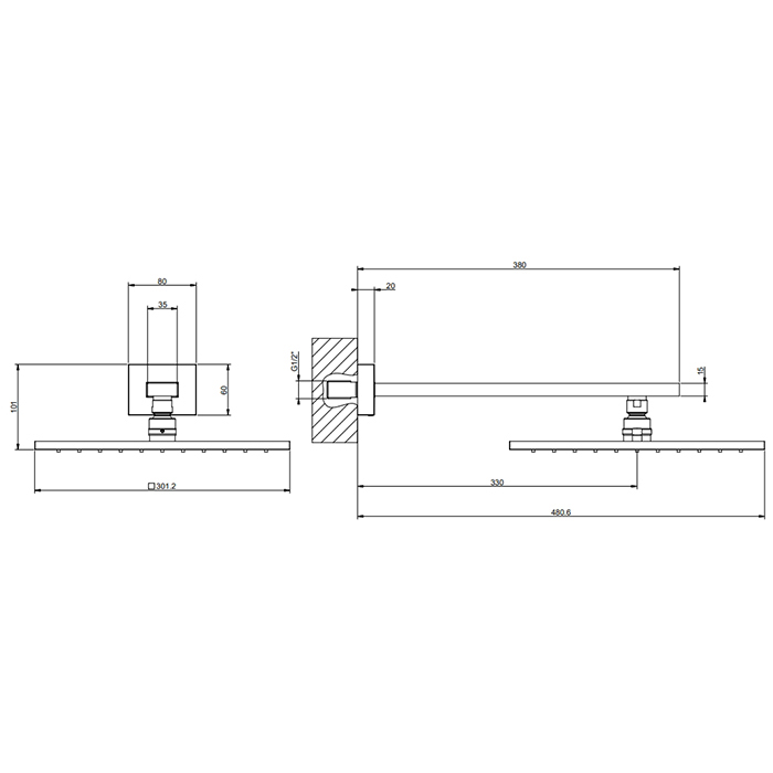 Gessi Rettangolo Верхний душ для настенного крепления 30x30см, цвет: Brushed Brass PVD