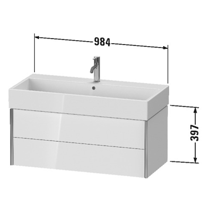 Duravit XViu Тумба подвесная 98.4x45.4x39.7см, с раковиной, 2 ящика, цвет: walnut dark/черный матовый