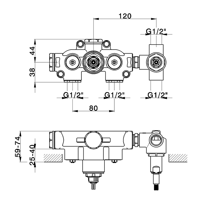 Cisal Vita Встраиваемая часть термостатического смесителя с переключателем на 2 положения