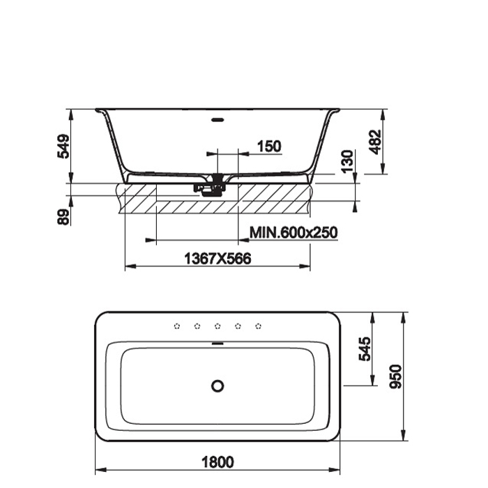 Gessi Rettangolo Ванна отдельностоящая/встраиваемая 180х95x55см, цвет: матовый белый