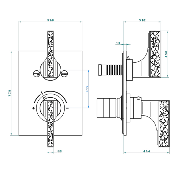 THG Ginkgo Смеситель для душа, термостатический, с переключателем на 2 потока, цвет: золото/хрусталь