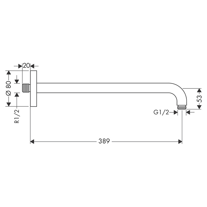 Hansgrohe Настенный держатель верхнего душа 38.9см 1/2", без шарнира с розеткой, цвет: хром