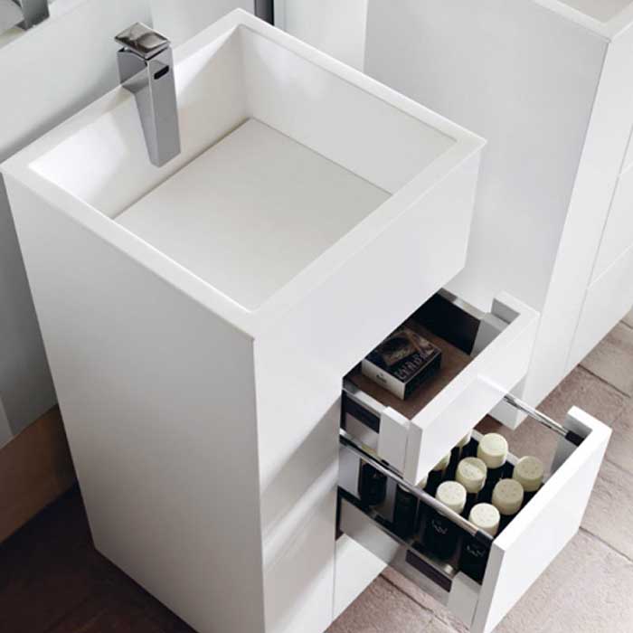 NOORTH milldue edition TOUCH Комплект мебели 41х40х88см, напольный, 3 ящика, слив в пол, раковина Milltek, смеситель H2O, цвет: белый матовый