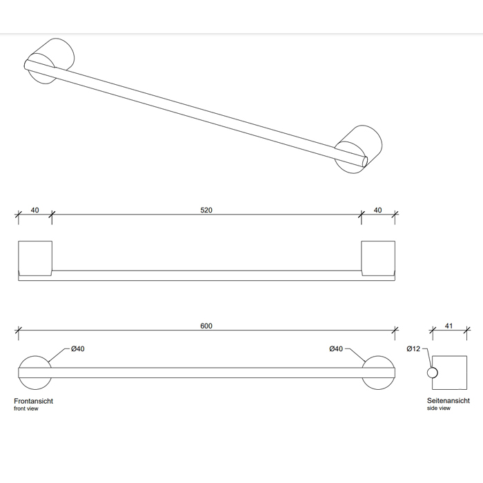 Decor Walther Black Stone HTE60 Полотенцедержатель 60см, подвесной, цвет: черный матовый / сталь матовая