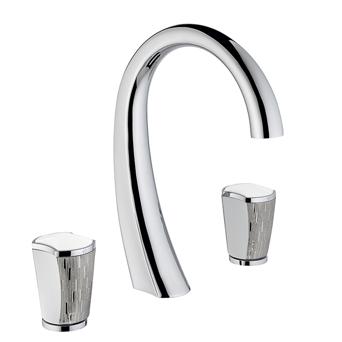 THG Infini white porcelain with platinum decor Смеситель для раковины на 3 отверстия, с донным клапаном, цвет: хром