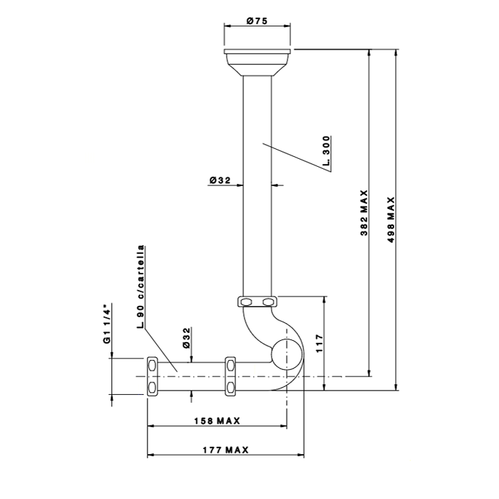 Nicolazzi Complementi Сифон S 1”1/4 без донного клапана для биде, цвет: тёмная бронза