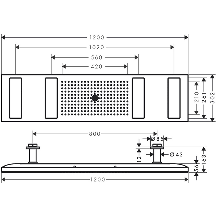 Axor ShowerHeaven Верхний душ 1200 x 300 мм, 4jet, потолочный монтаж, c подсветкой 2700K, цвет: хром